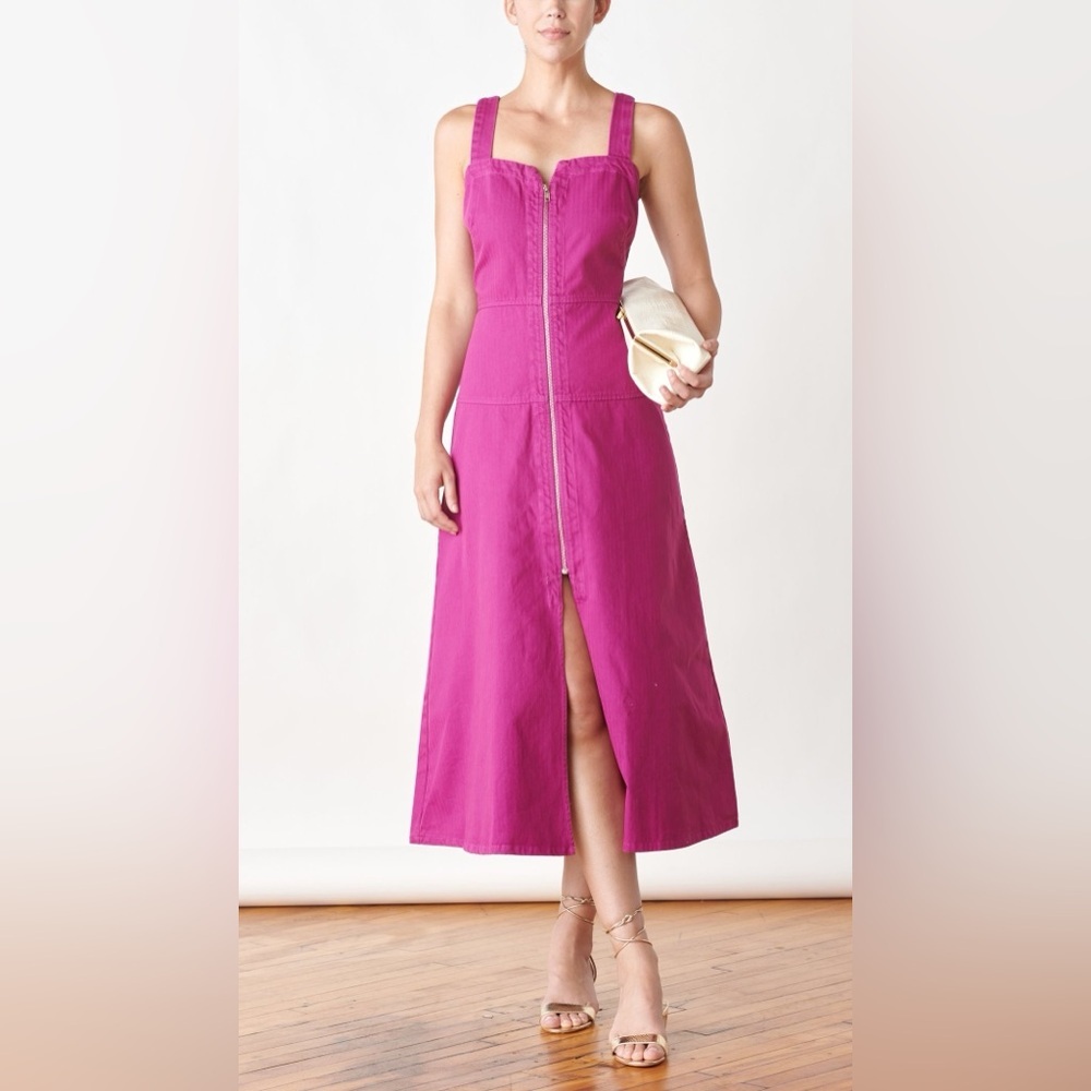 RACHEL COMEY Roveli Dress Raspberry Pink Denim Zip Up Midi Dress Size 6 GUC